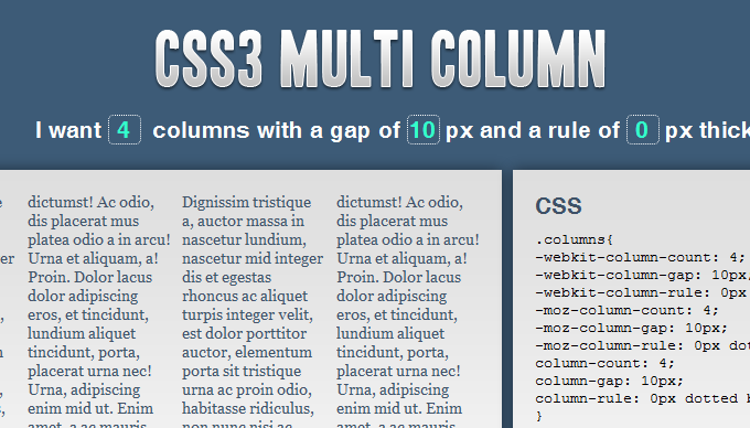 CSS3 Multi Column Layout Generator CSS3 Multi Column Layout Generator
