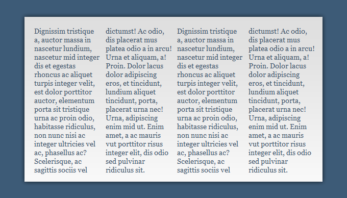 A simple example of the CSS3 multi column layout module A simple example of the CSS3 multi column layout module