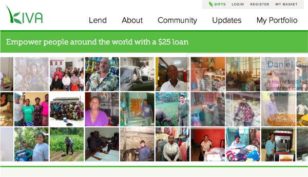 Kiva.org focuses on individuals and their stories to encourage people to act.