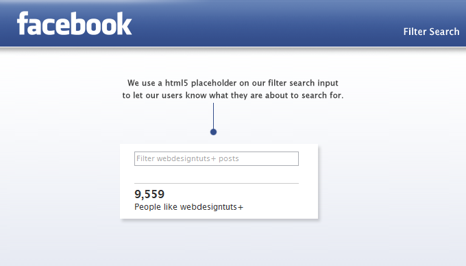 webdesigntuts Facebook app filter search