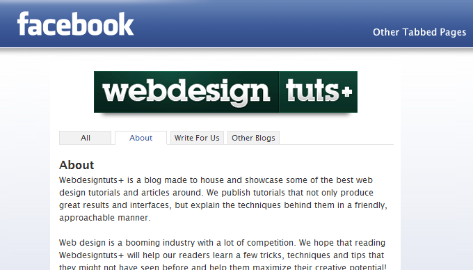 webdesigntuts Facebook app tabbed pages