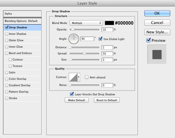Layer styles applied to the text box