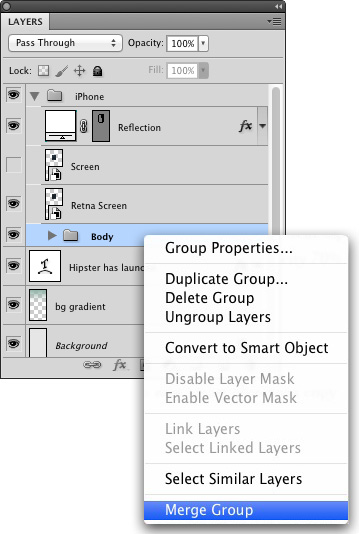 Right-click, merge group