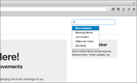 Basic search typeahead functionality.
