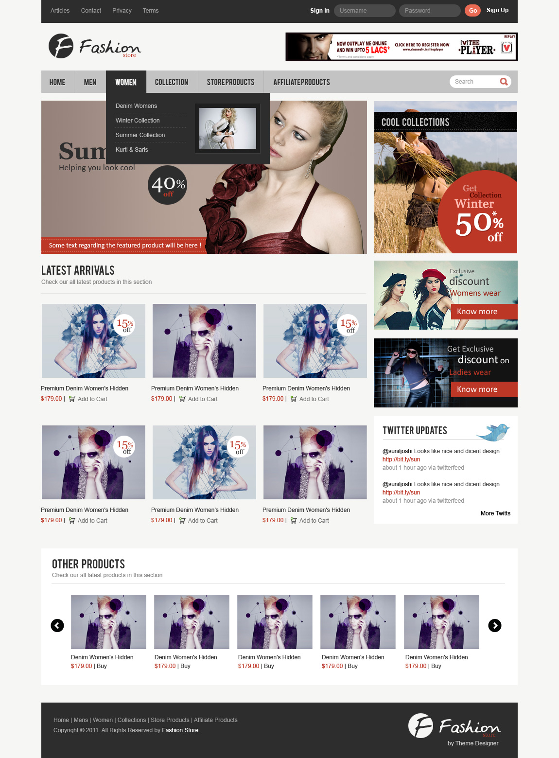 Fashion Store Free eCommerce Layout PSD