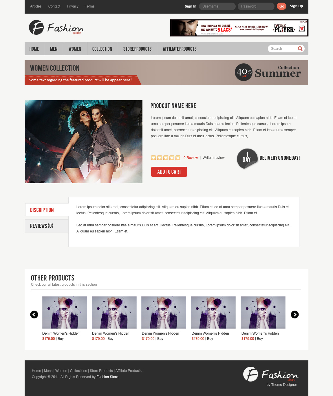 Fashion Store Free eCommerce Layout PSD