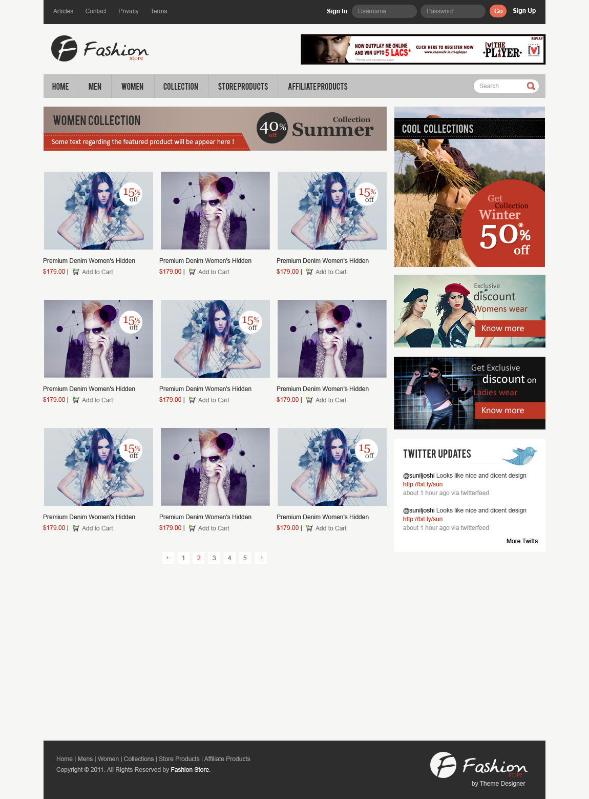 Fashion Store Free eCommerce Layout PSD