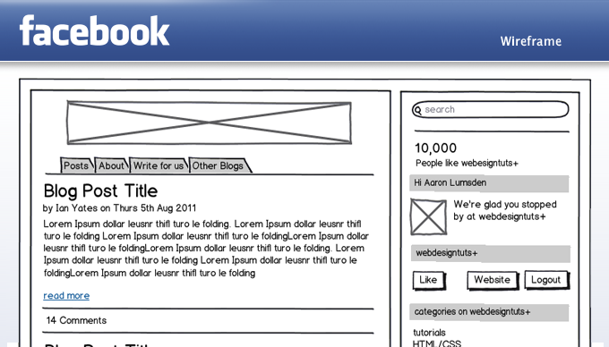 facebook app ui wireframe