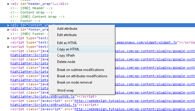 Chrome's inspect element contect menu