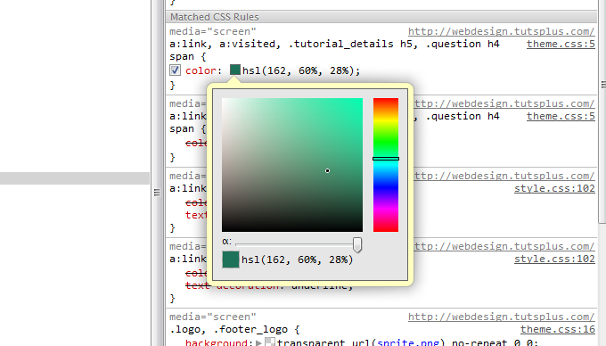 Chrome's dev tools color picker