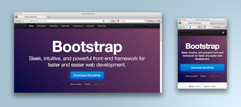 Screenshots of Twitter Bootstrap at desktop and mobile breakpoints.