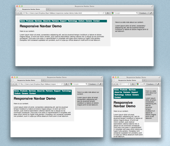 Screenshots of the design at small, medium, and large widths.