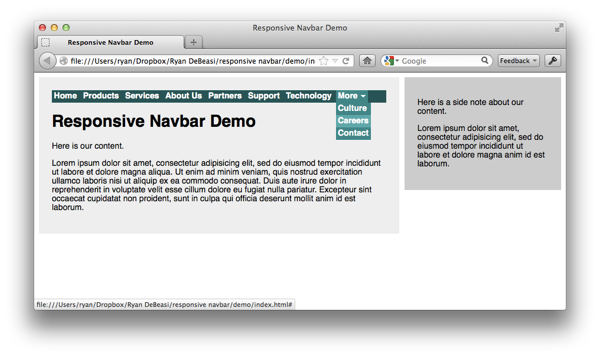 Screenshot of our popup menu, looking pretty decent!