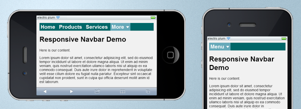 Screenshot of our responsive navbar on an iPhone.